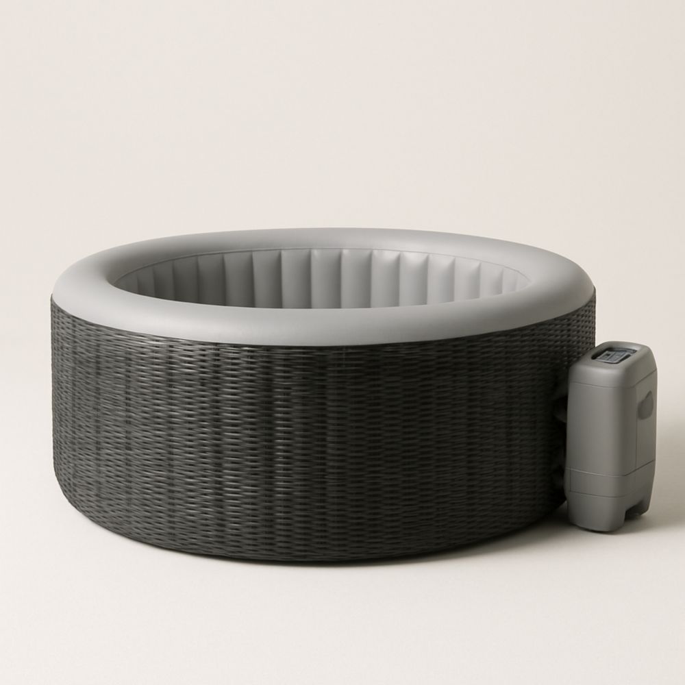Inflatable Round Hot Tub Rattan-style Grey 196cm PVC