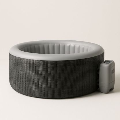 Inflatable Round Hot Tub Rattan-style Grey 196cm PVC