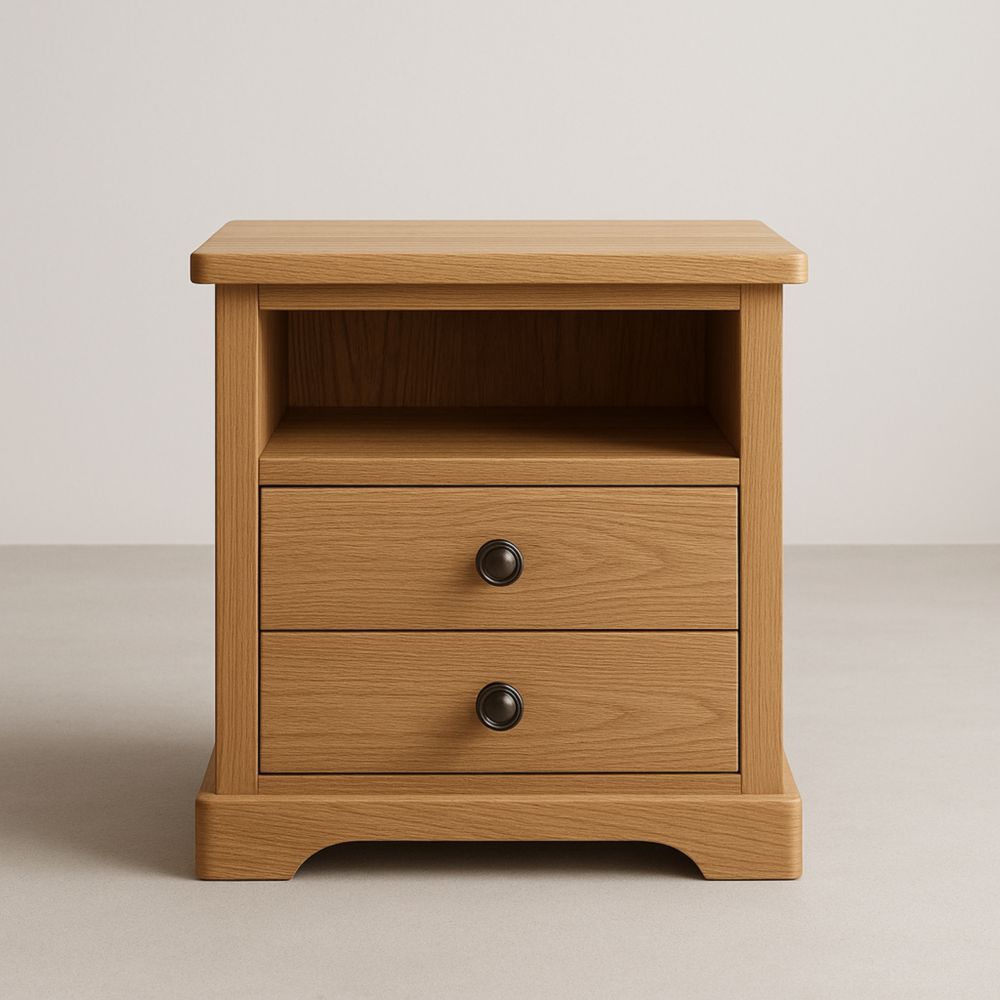 Wooden Bedside Table with Two Drawers in Natural Oak