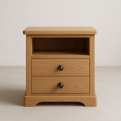 Wooden Bedside Table with Two Drawers in Natural Oak