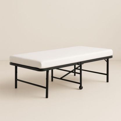 Folding Metal Frame Bed with White Mattress