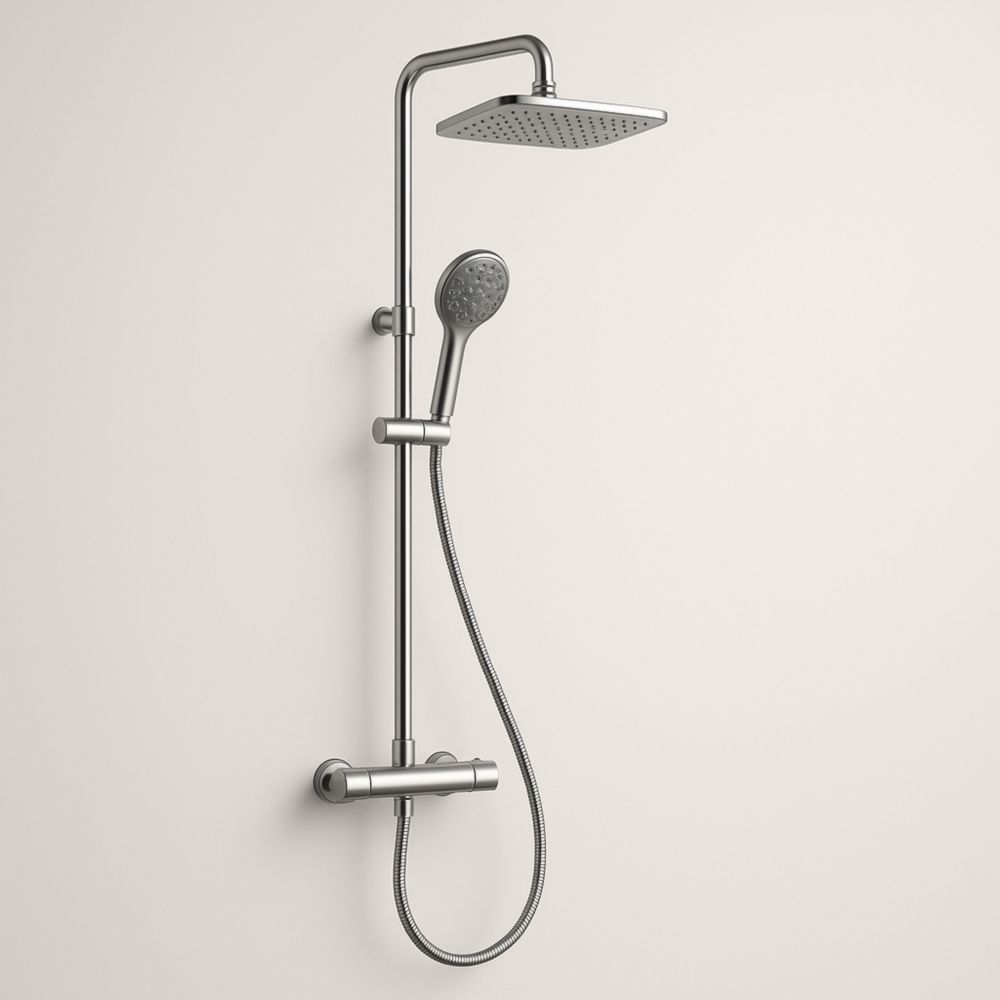 Stainless Steel Dual Shower Set Rectangular Adjustable Height Silver