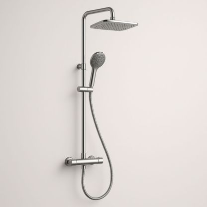 Stainless Steel Dual Shower Set Rectangular Adjustable Height Silver