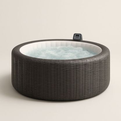 Round PVC Wicker Inflatable Spa Hot Tub Brown 4-Person