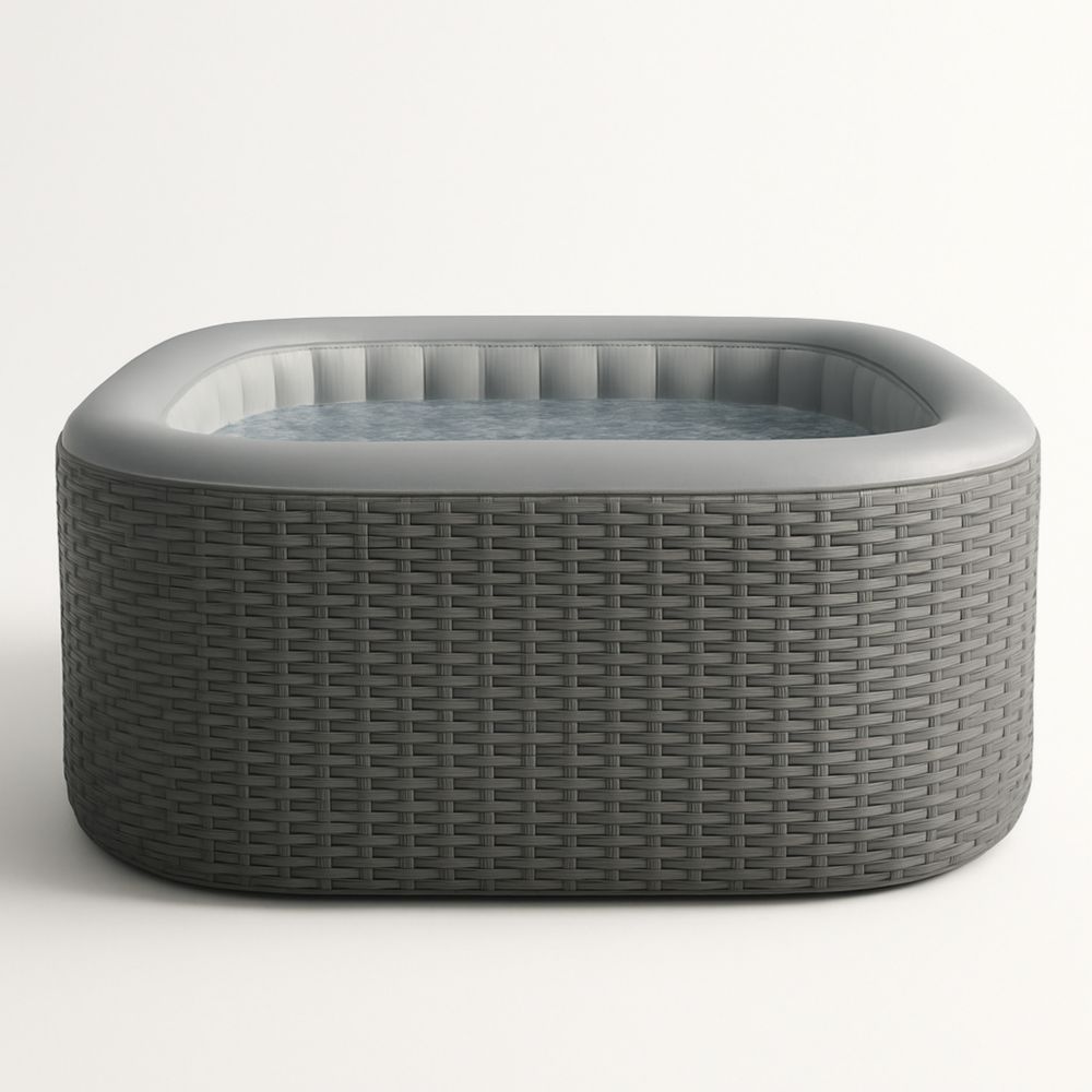 Inflatable Spa Square Grey PVC Rattan Effect with Air Jets