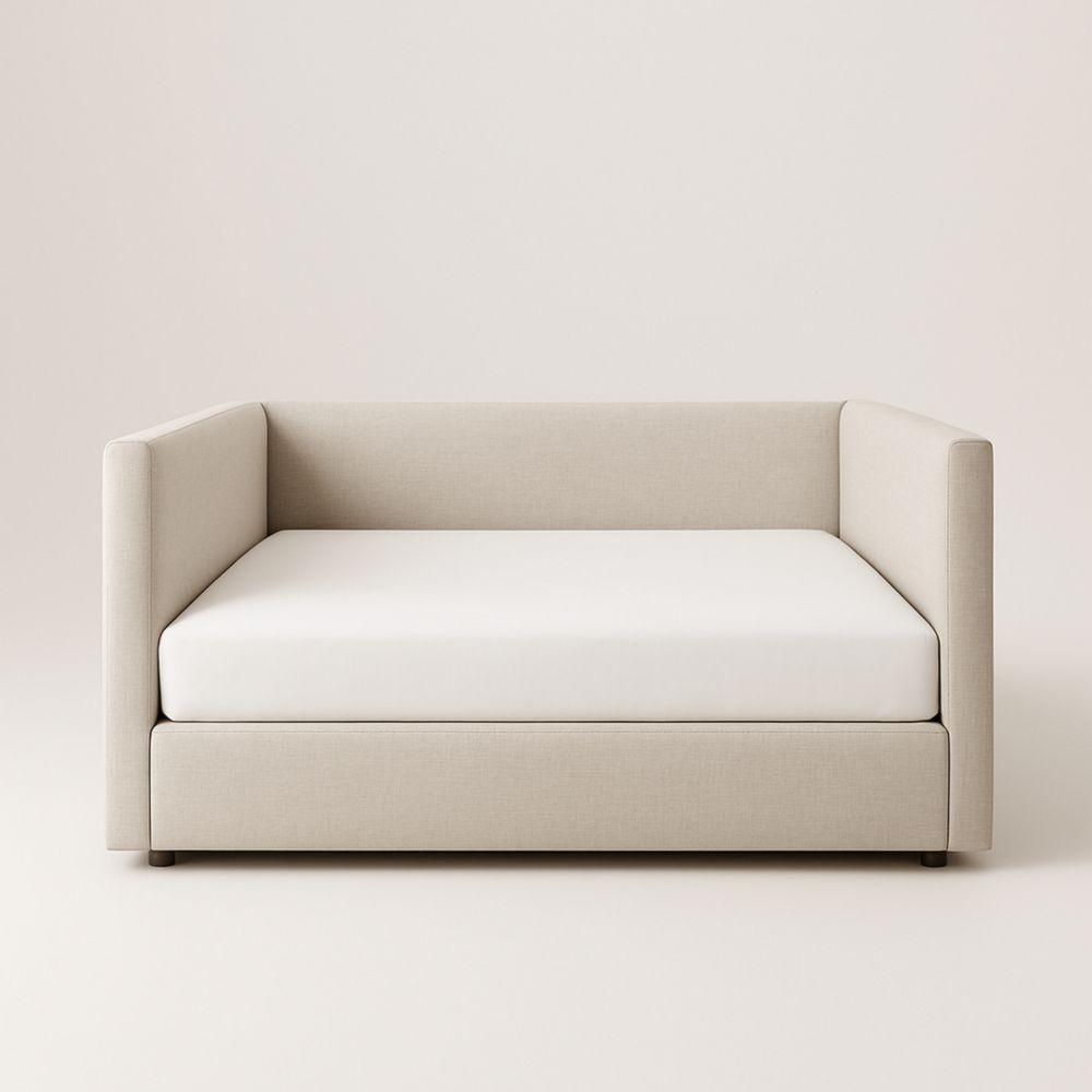 Beige Linen Daybed with Foam Mattress 200cm