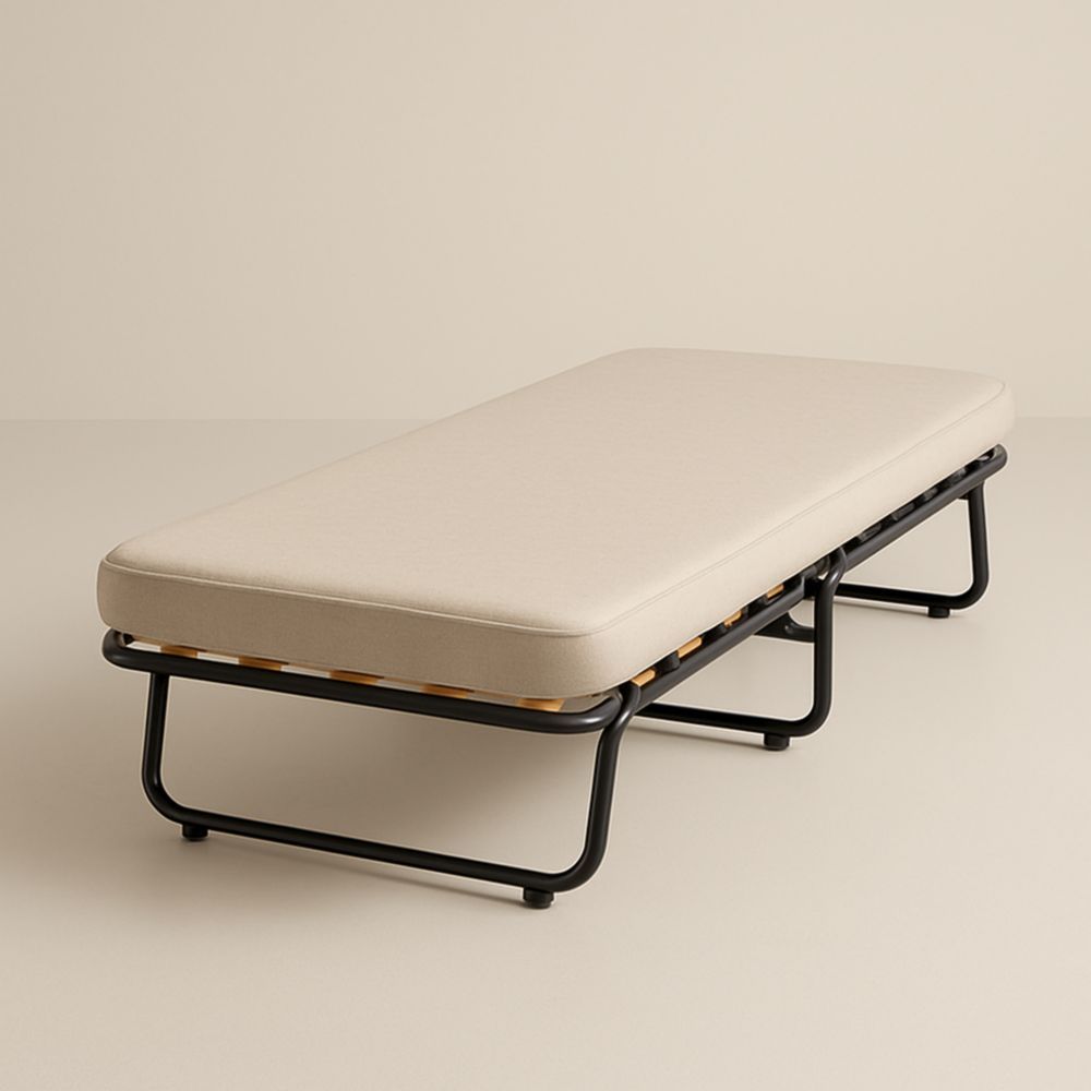 Beige Metal Fabric Single Bed Frame 190cm x 90cm