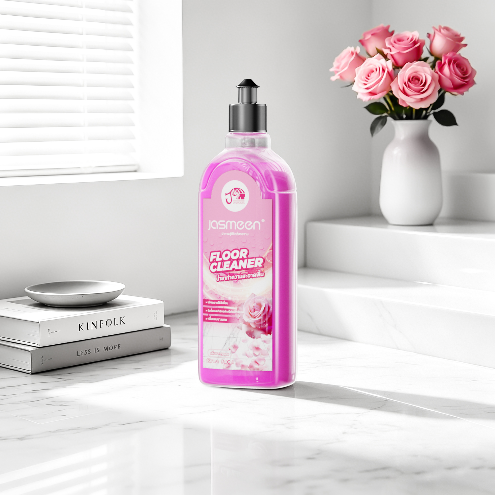 Jasmeen Floor Cleaner, with a rose fragrance, 500 milliliters per bottle, highly concentrated formula, can dry the floor quickly