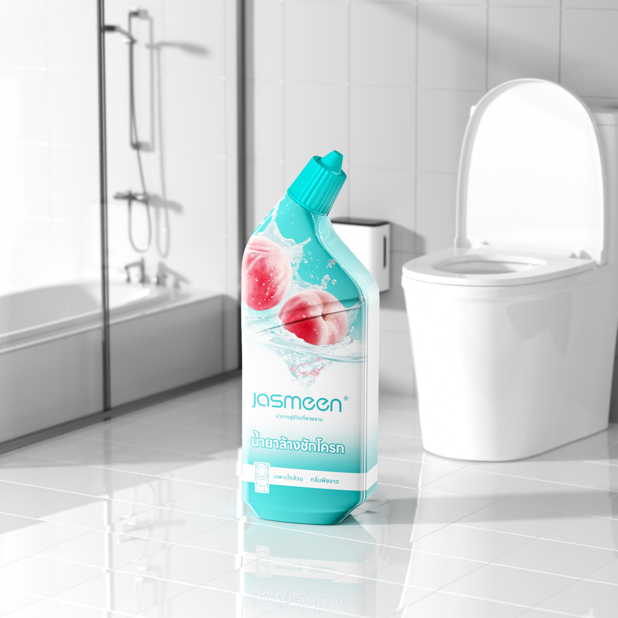 Jasmeen Toilet Cleaner (Peony Fragrance) comes in 500ml bottles. It doesn't require a brush and has a 99.9% germ-killing effect.