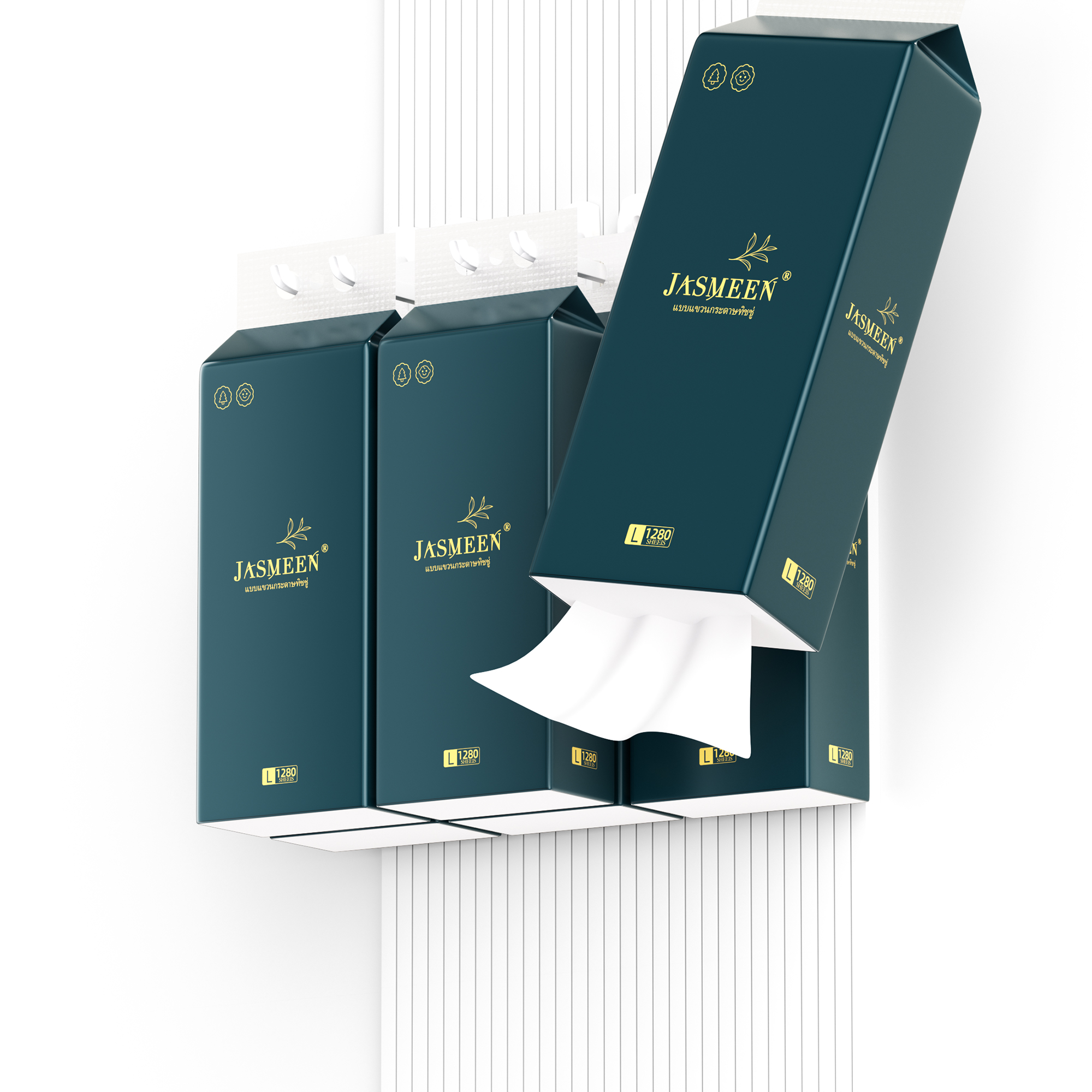 Jasmeen wall-mounted tissue, large pack for durability, no frequent replacement needed, 1 case contains 4 packs with 1280 sheets each, 4 layers thick