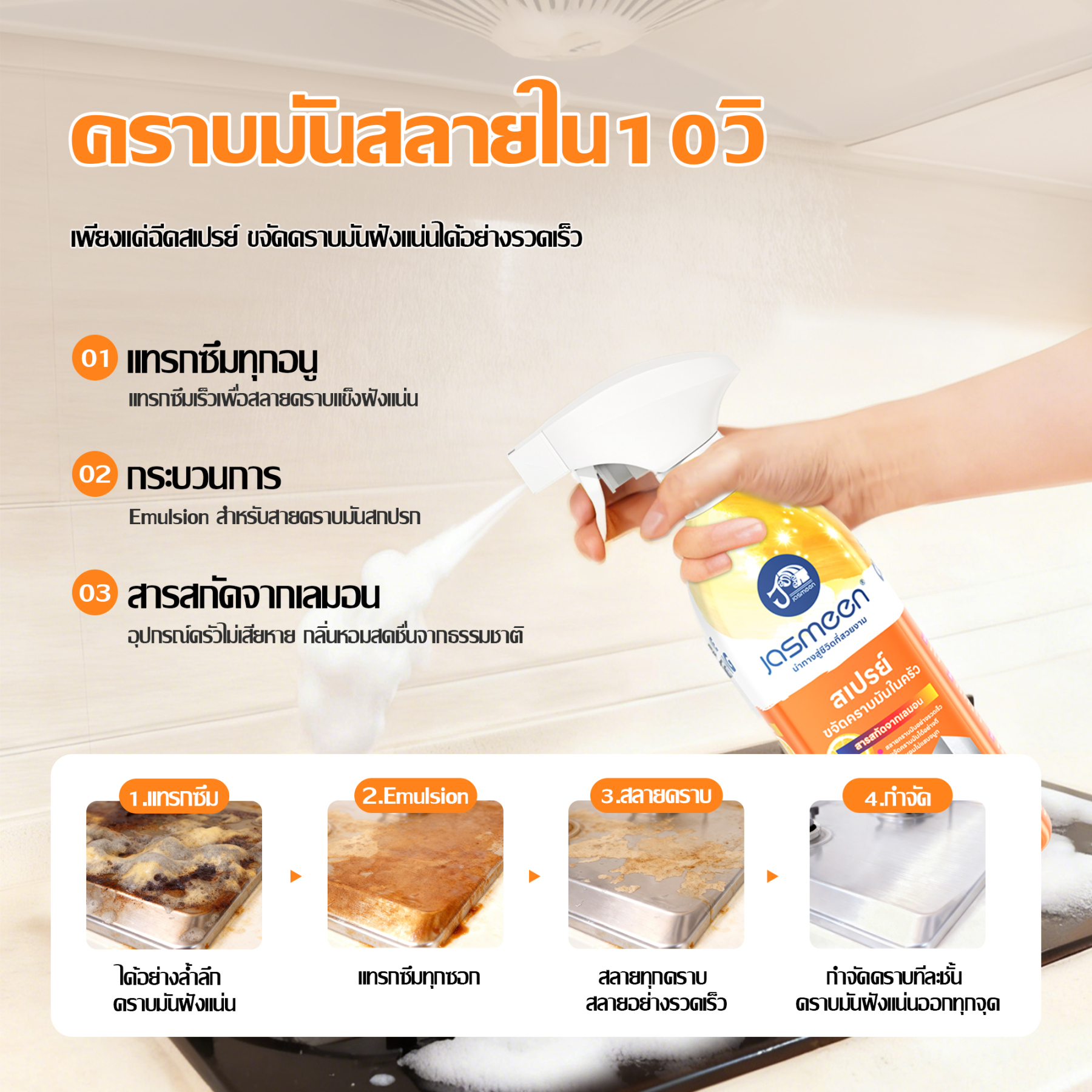 Jasmeen Kitchen Cleaner, 500ml per bottle, effectively removes stubborn oil stains and dirt