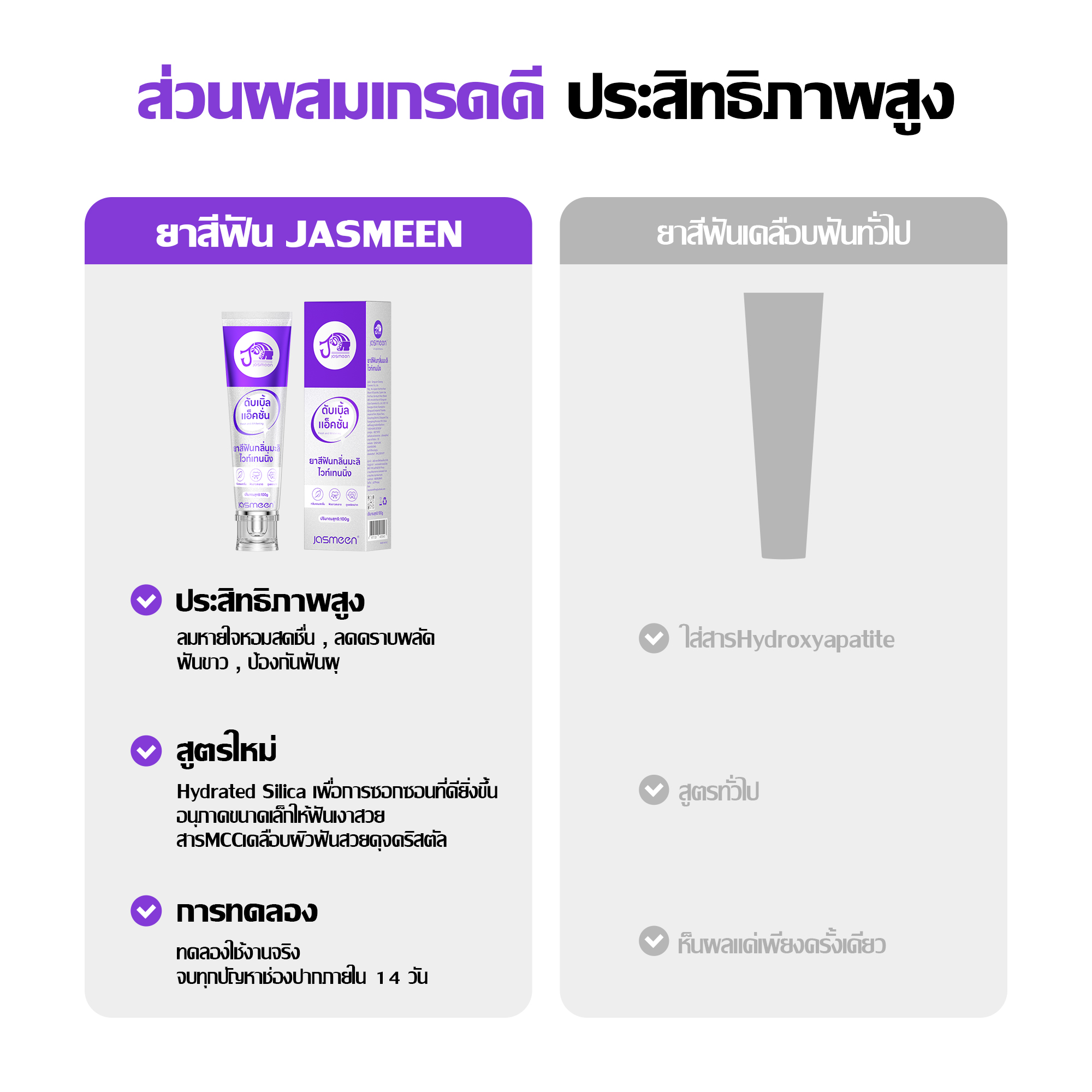 Jasmeen Jasmine Fragrance Toothpaste, 100g per tube. 4 functions: Whitening, Gums Care, Fresh Breath, Relieving Tooth Sensitivity