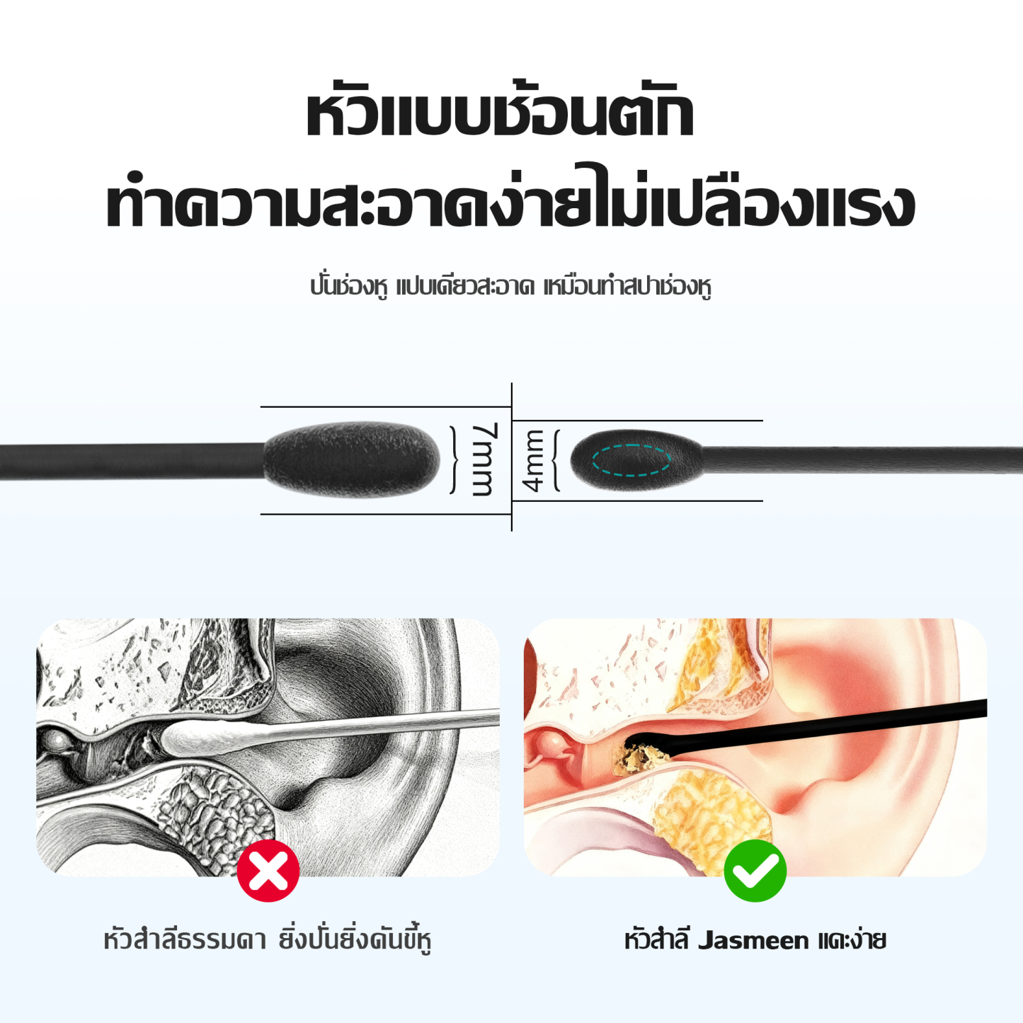 Jasmeen 4-in-1 Cotton Swabs for Ear Cleaning, Makeup Application, 200 Pieces