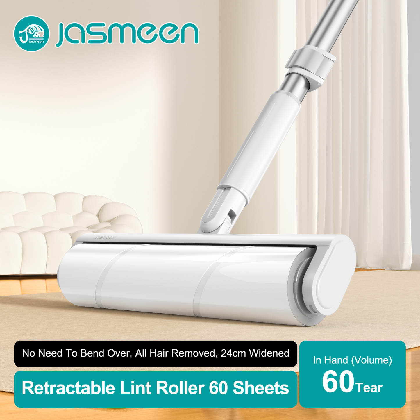 Jasmeen retractable hair removal roller, 135 centimeters in length, can be easily removed the paper core with just one click. It is of high quality and is an ideal choice for families with pets.