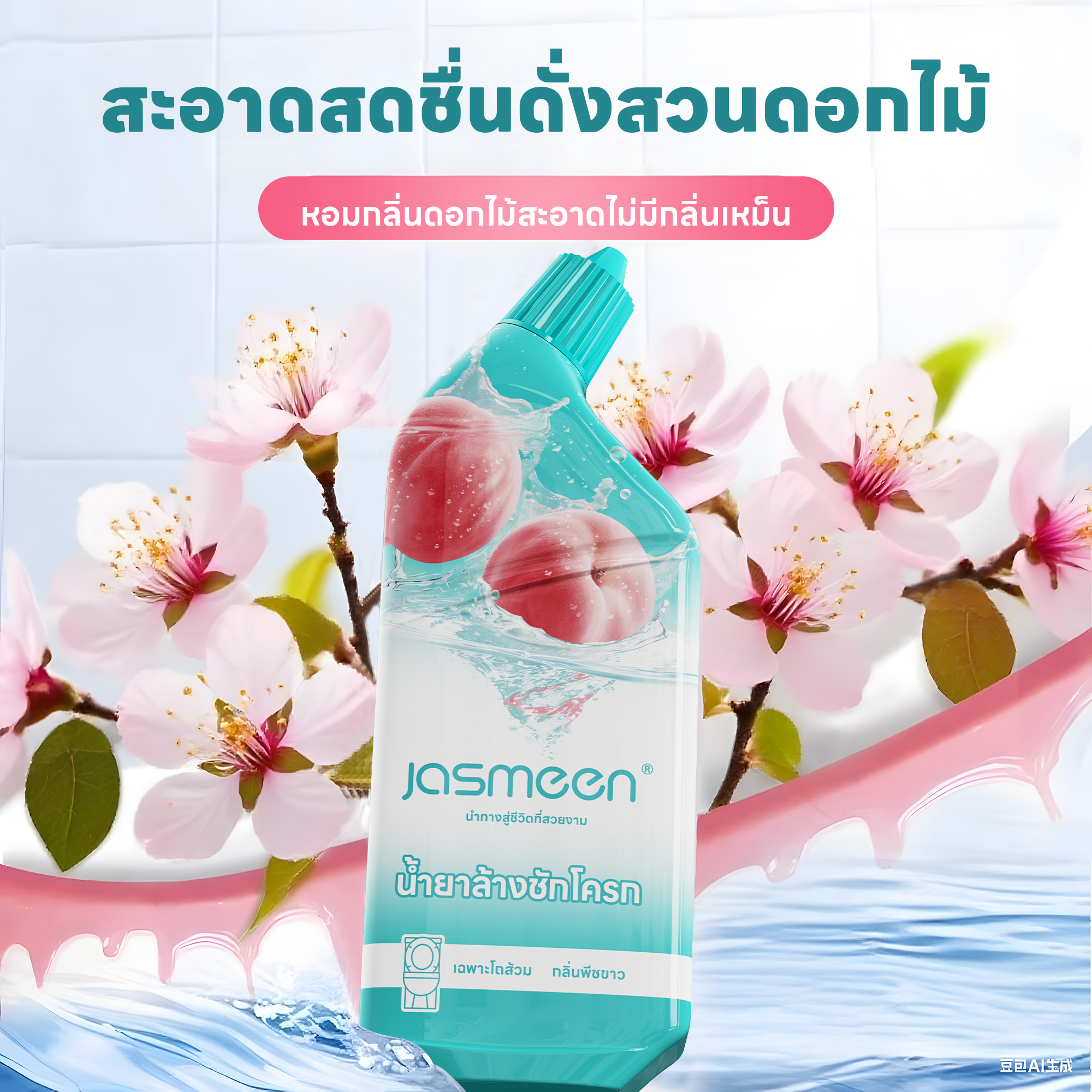 Jasmeen Toilet Cleaner – White Peach Scent, 99.9% Germ-Killing, No Brush Needed, 500ml