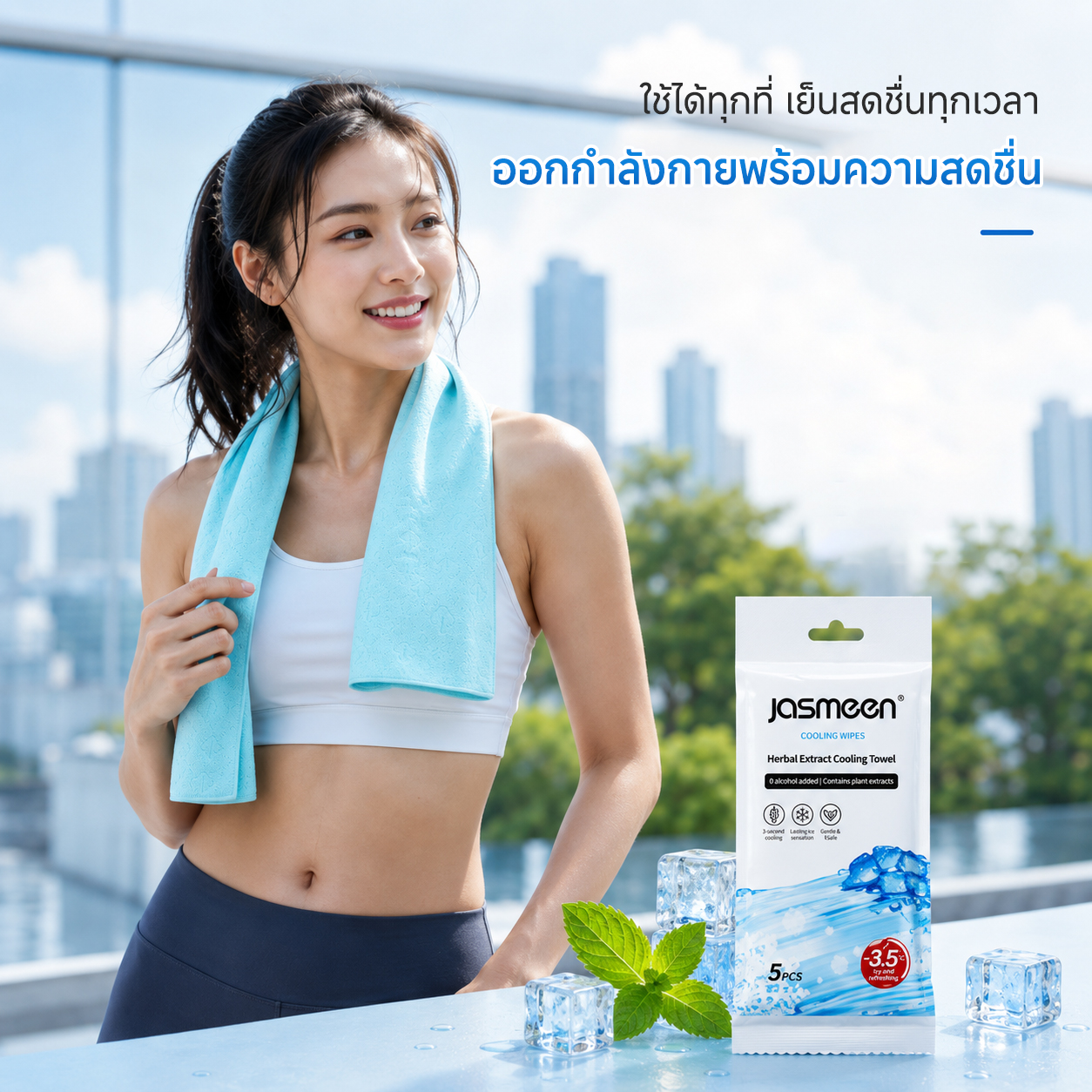 JASMEEN Instant Cooling Wipes 5 Sheets – 3-Second Cooling, 65x20cm Extra Large & Alcohol Free