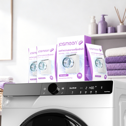 Jasmeen Anti-Mite and Antibacterial Cleaning Powder for Washing Machines, with lavender fragrance and cherry fragrance. Each box contains 3 bags. The inner walls are refreshed.