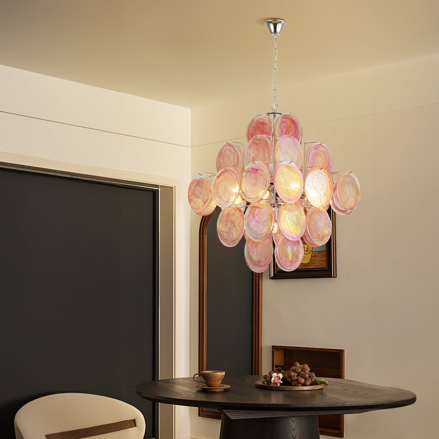 Modernist Diamond Shaped Handblown Murano Glass Chandelier