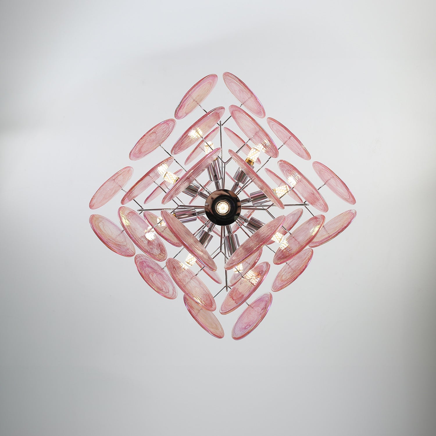 Modernist Diamond Shaped Handblown Murano Glass Chandelier