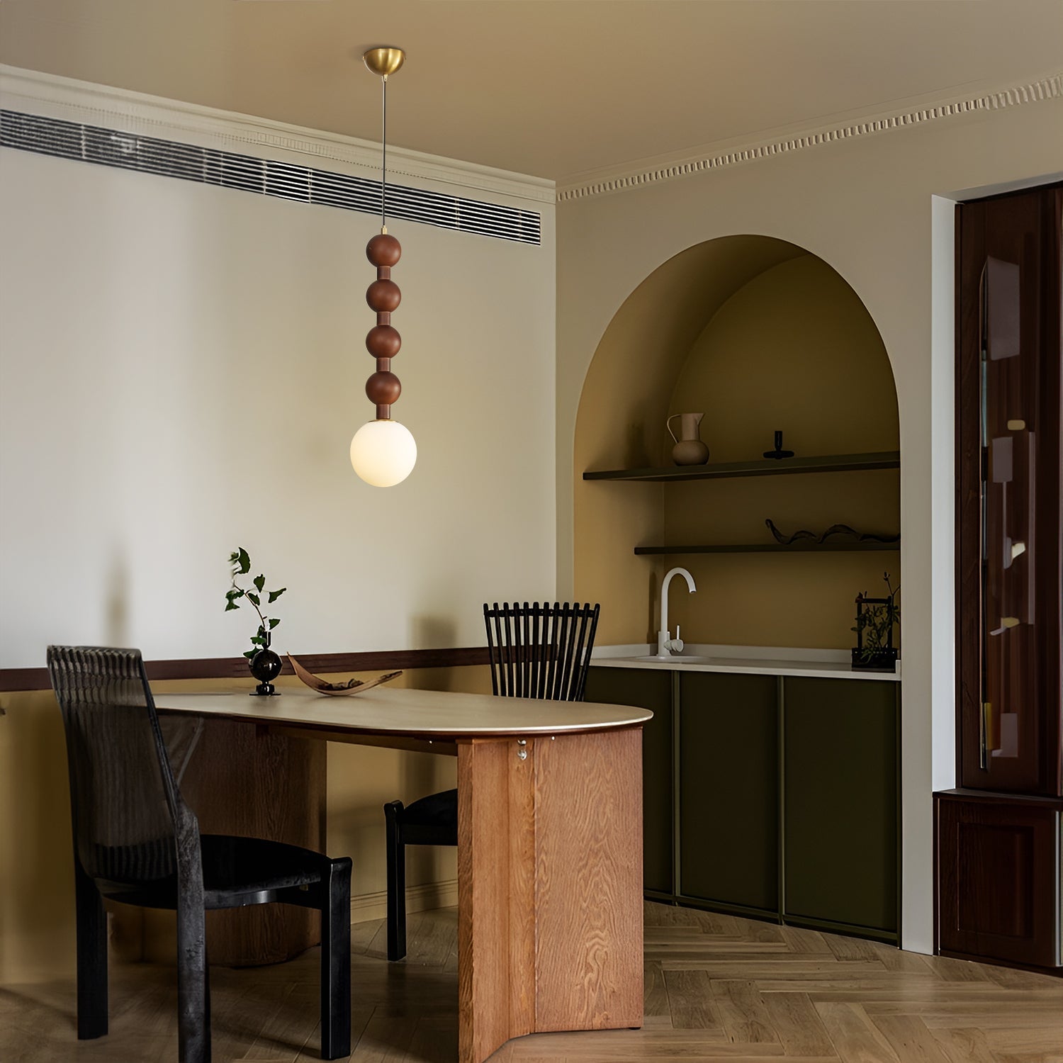 Beaded Wooden Pendant Light