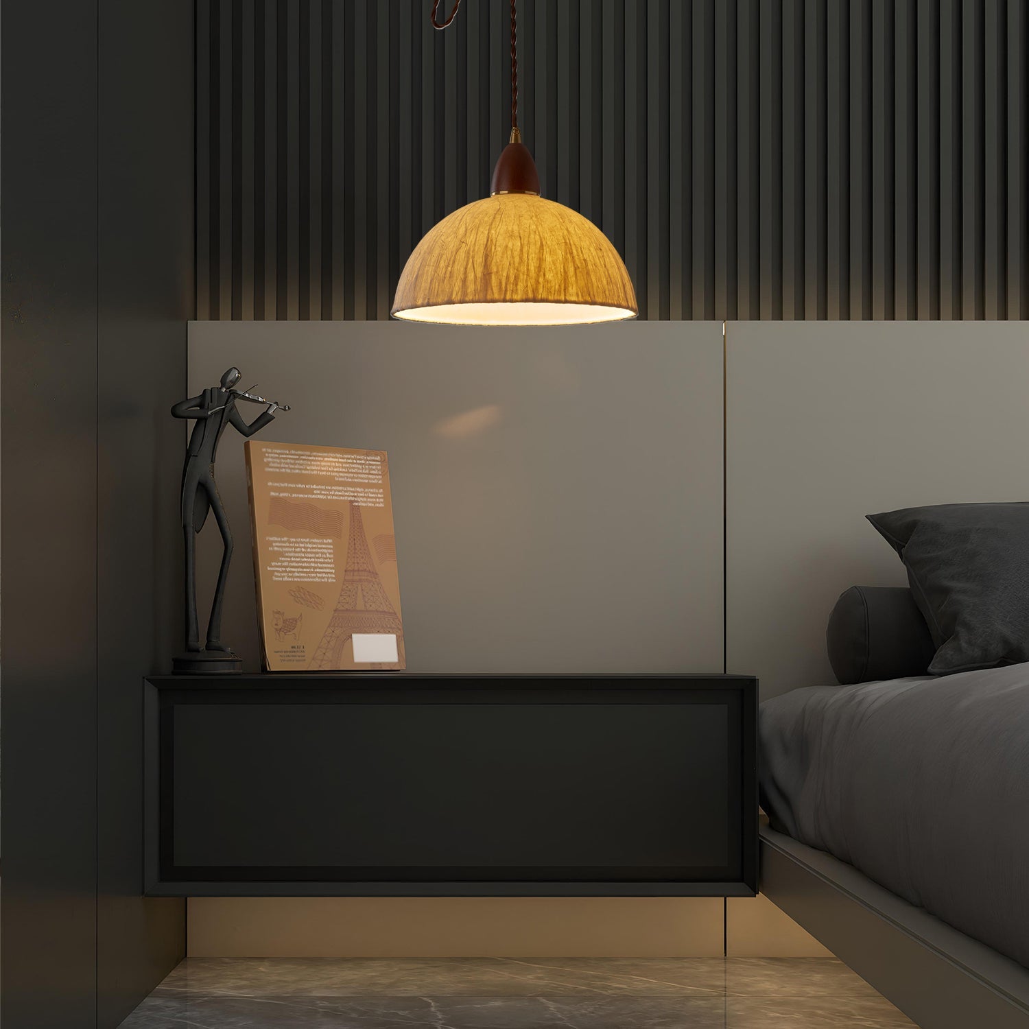 Walnut Rice Paper Pendant Light A