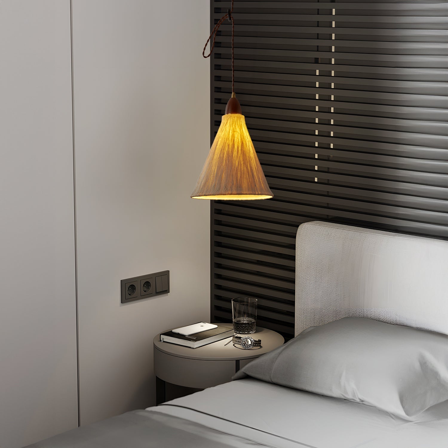 Walnut Rice Paper Pendant Light B