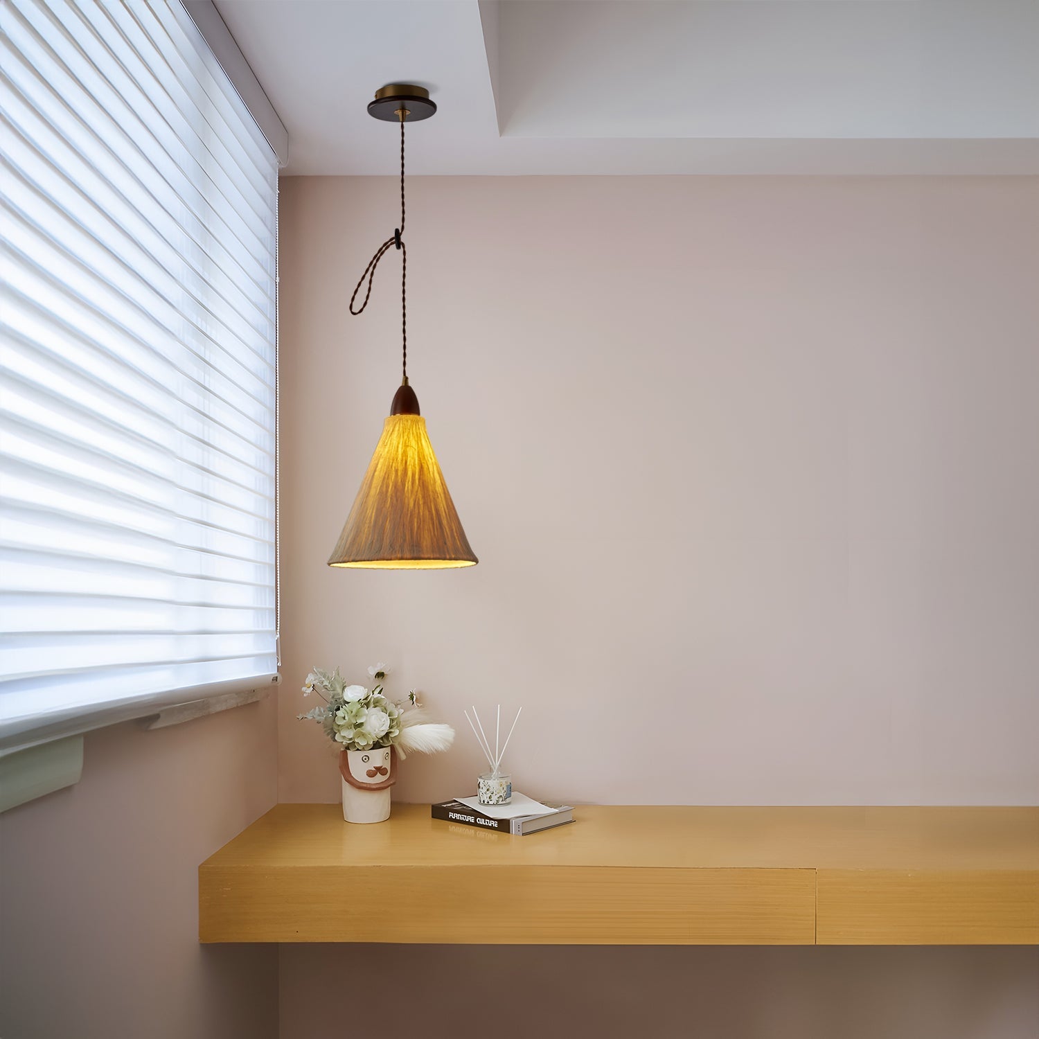 Walnut Rice Paper Pendant Light B