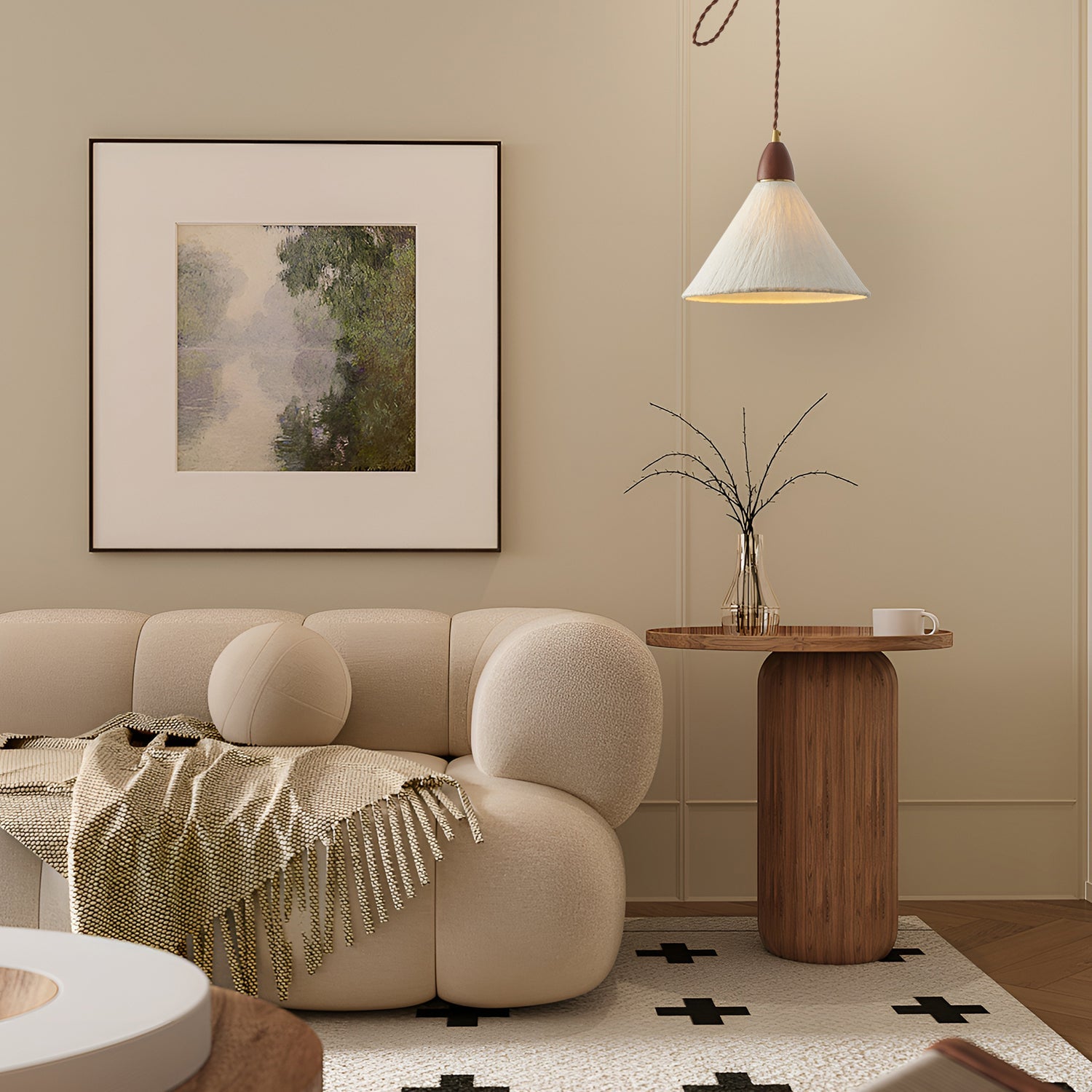 Walnut Rice Paper Pendant Light D