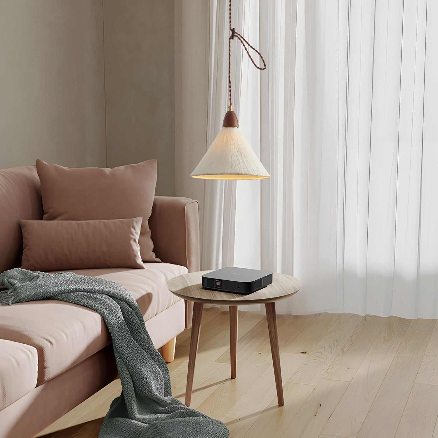 Walnut Rice Paper Pendant Light D