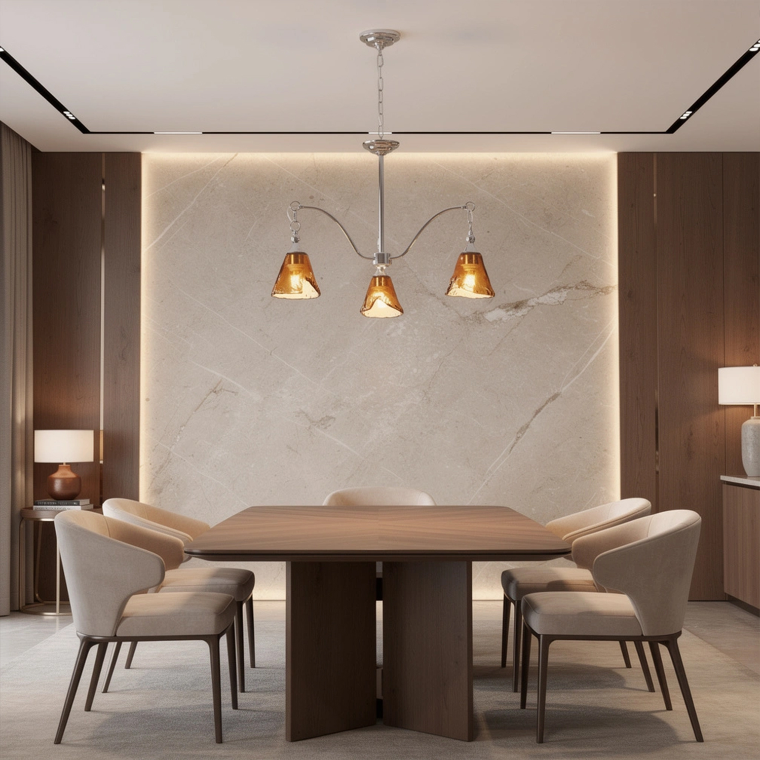Amber Bell Glass Chandelier