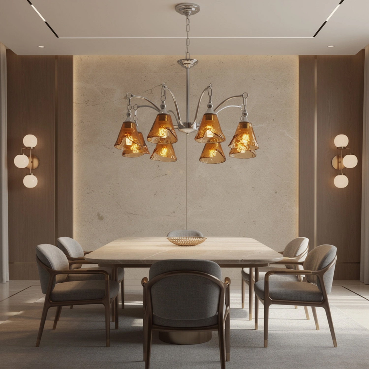 Amber Bell Glass Chandelier