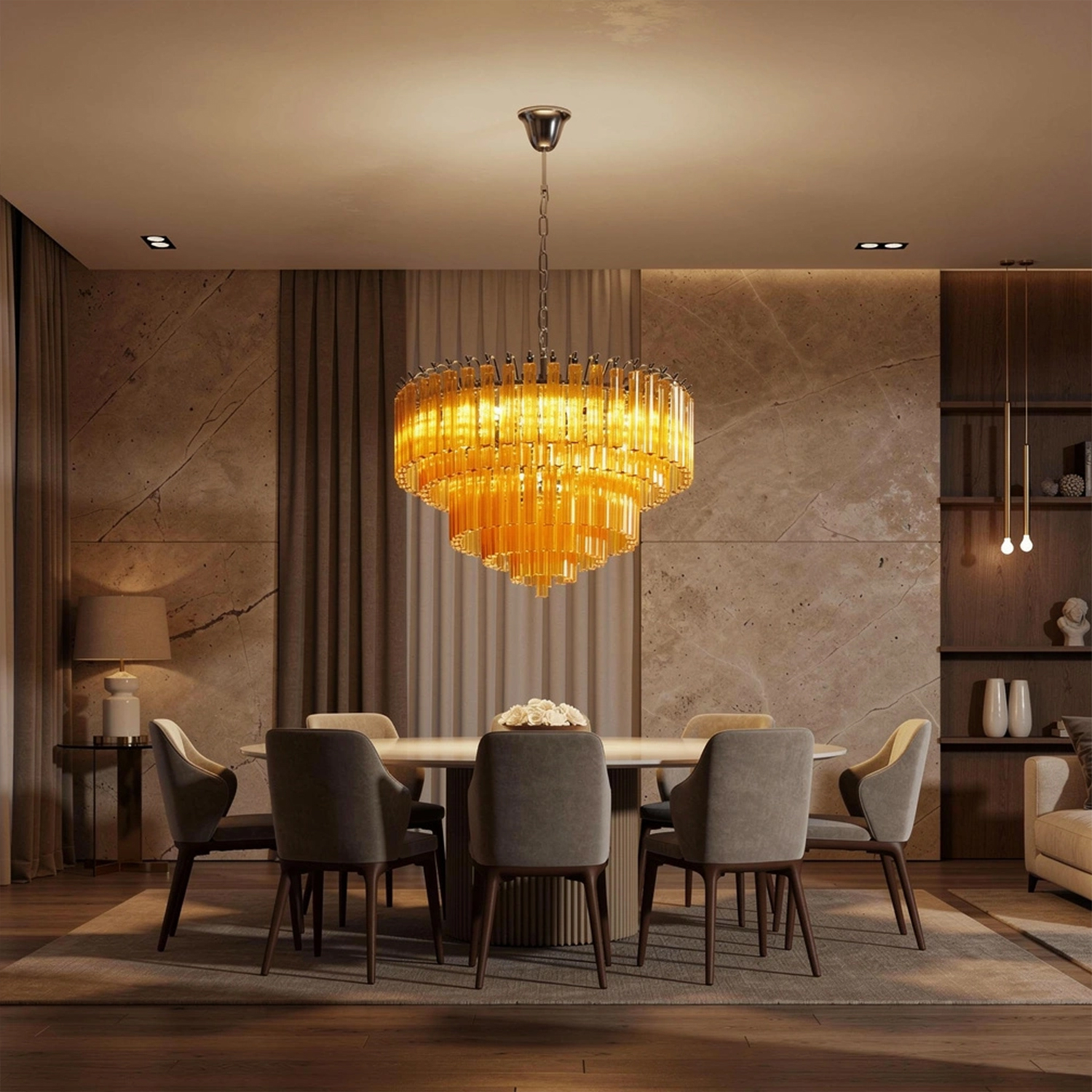 Amber Crystal Cascade Waterfall Chandelier