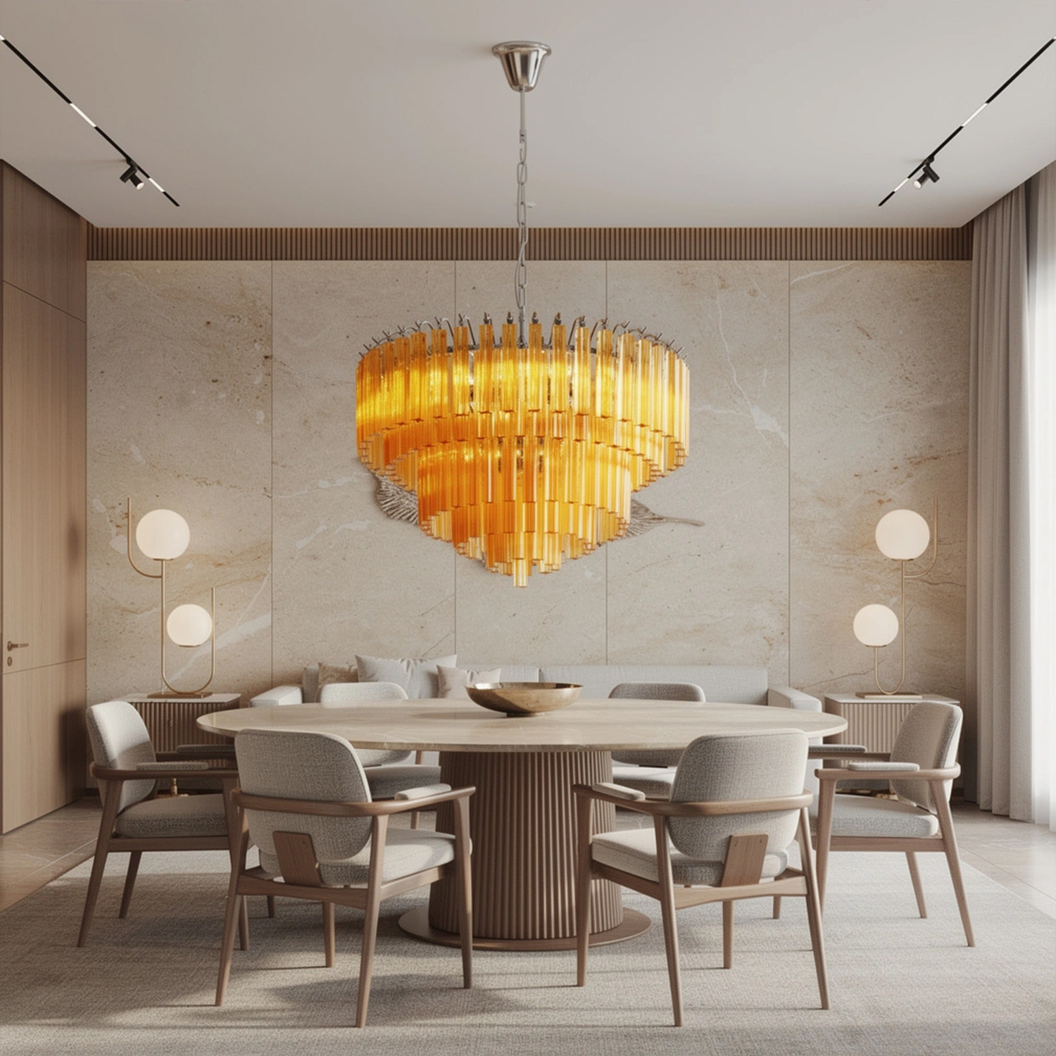 Amber Crystal Cascade Waterfall Chandelier