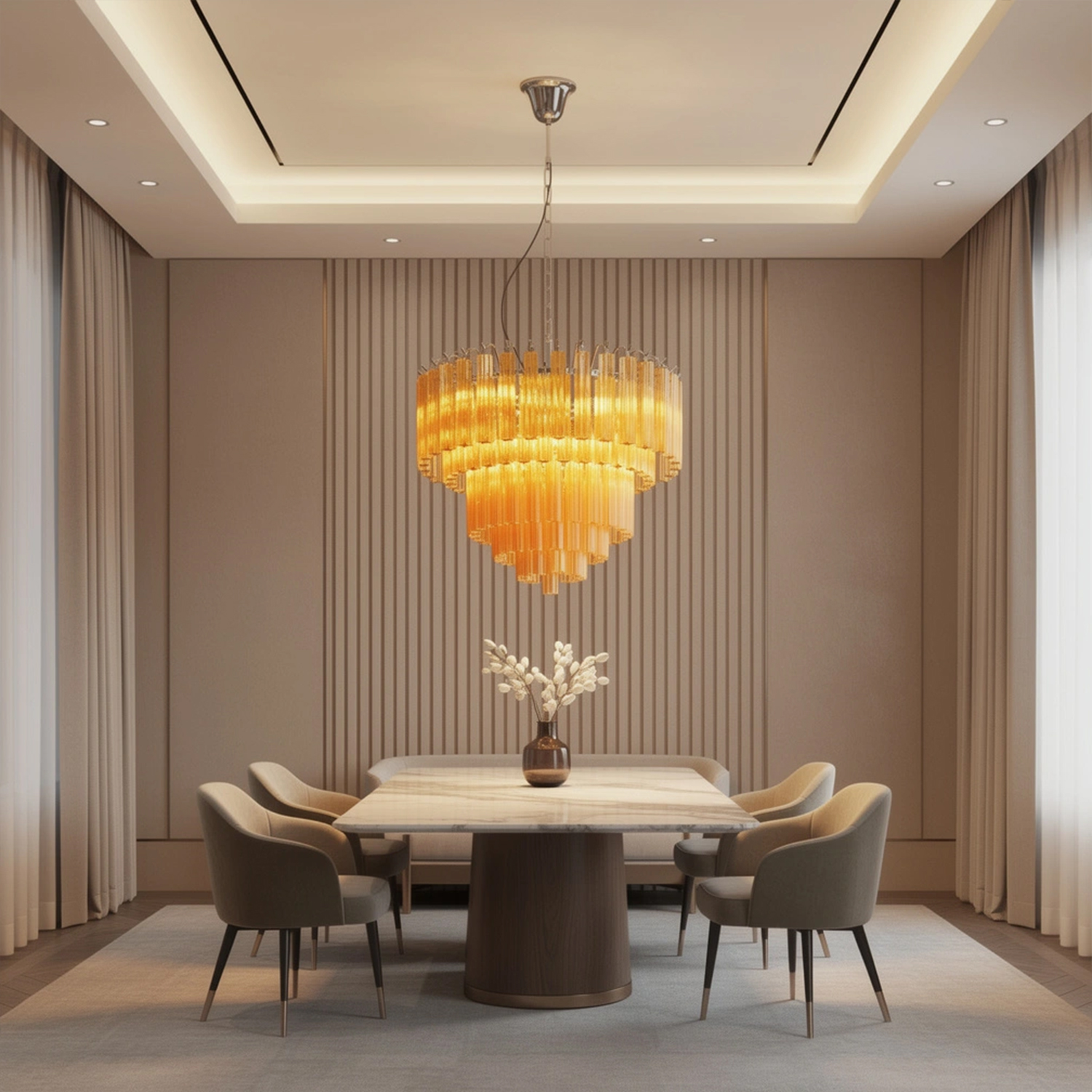 Amber Crystal Cascade Waterfall Chandelier