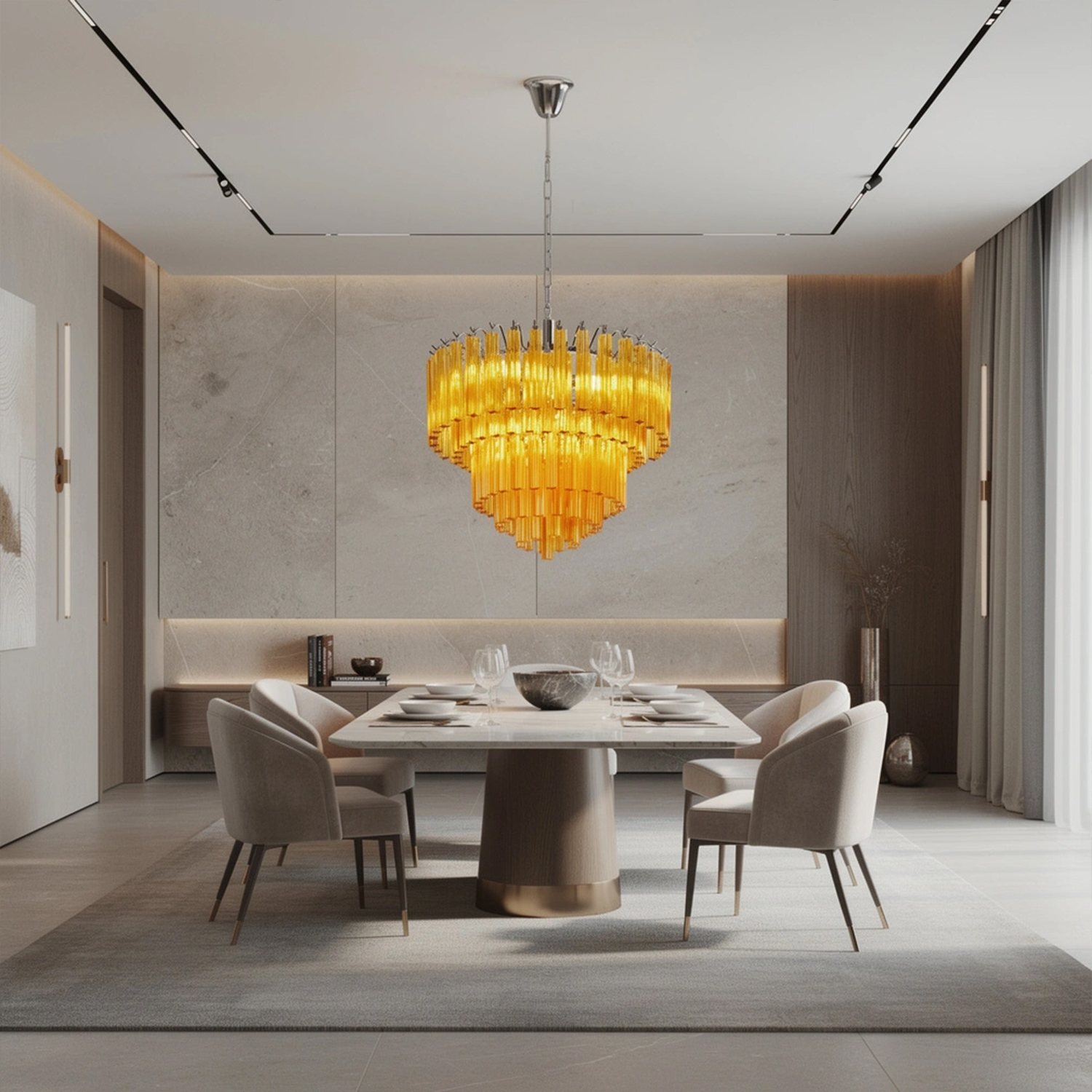 Amber Crystal Cascade Waterfall Chandelier