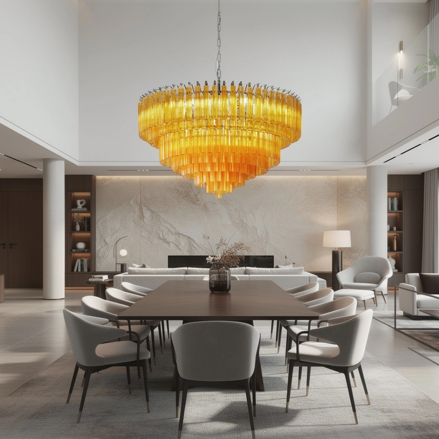 Amber Crystal Cascade Waterfall Chandelier