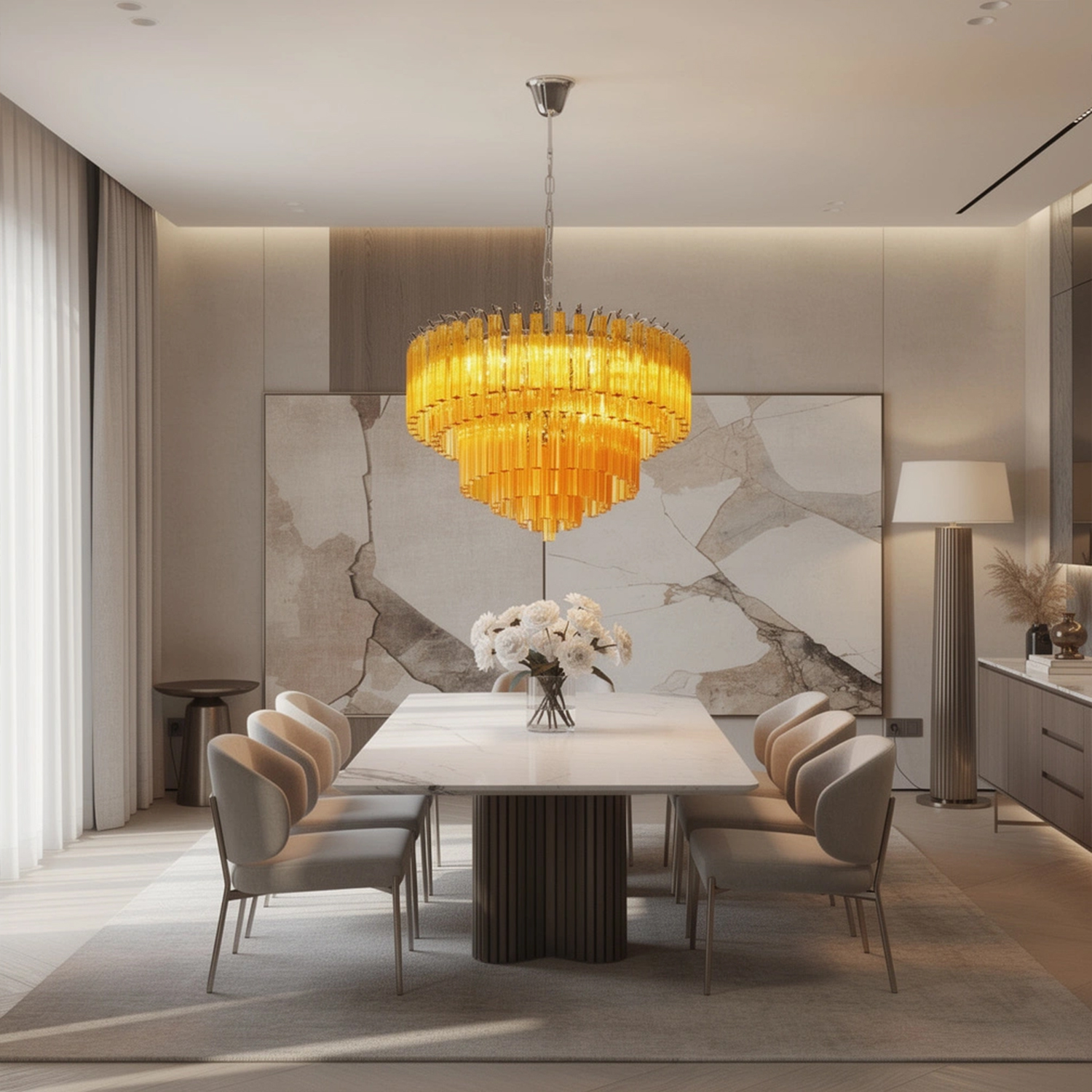 Amber Crystal Cascade Waterfall Chandelier