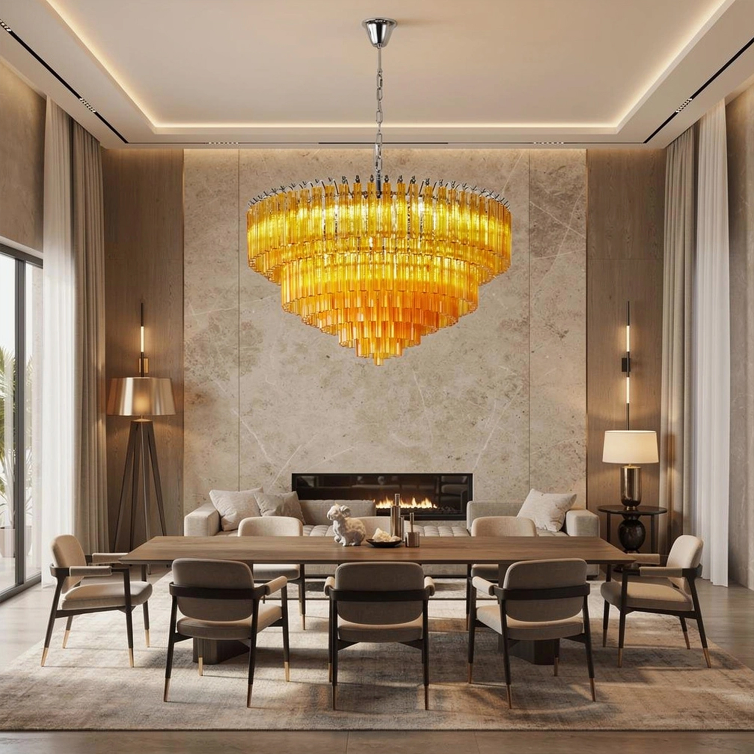 Amber Crystal Cascade Waterfall Chandelier