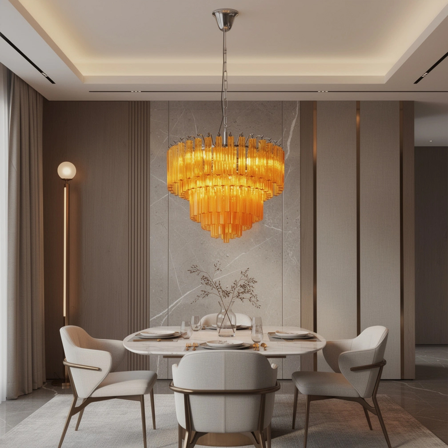 Amber Crystal Cascade Waterfall Chandelier