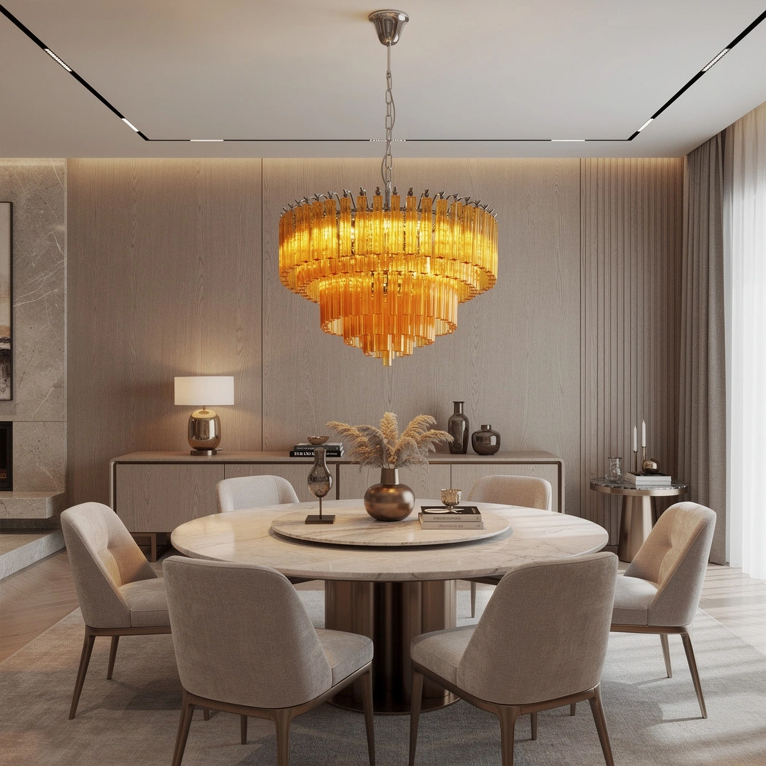 Amber Crystal Cascade Waterfall Chandelier