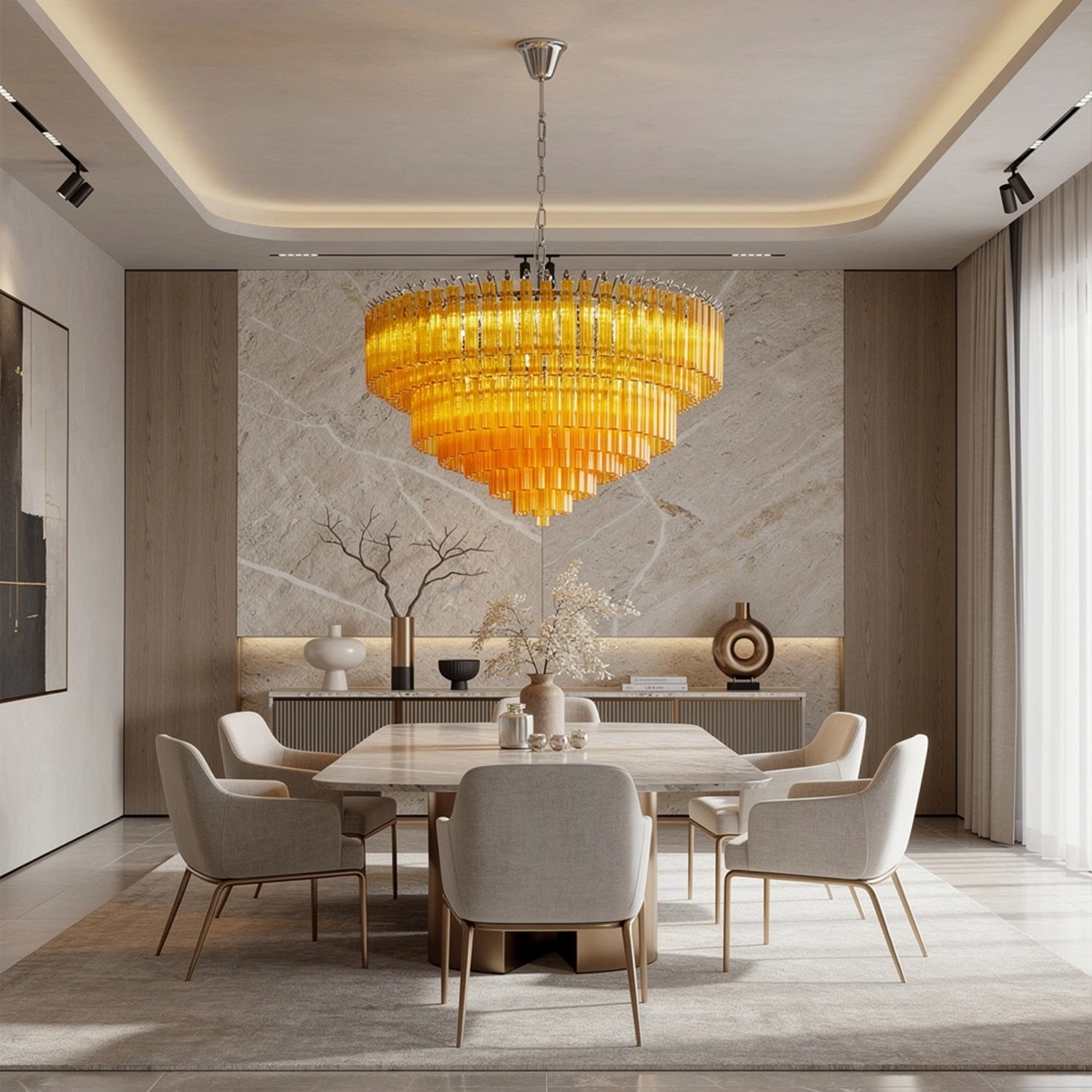 Amber Crystal Cascade Waterfall Chandelier