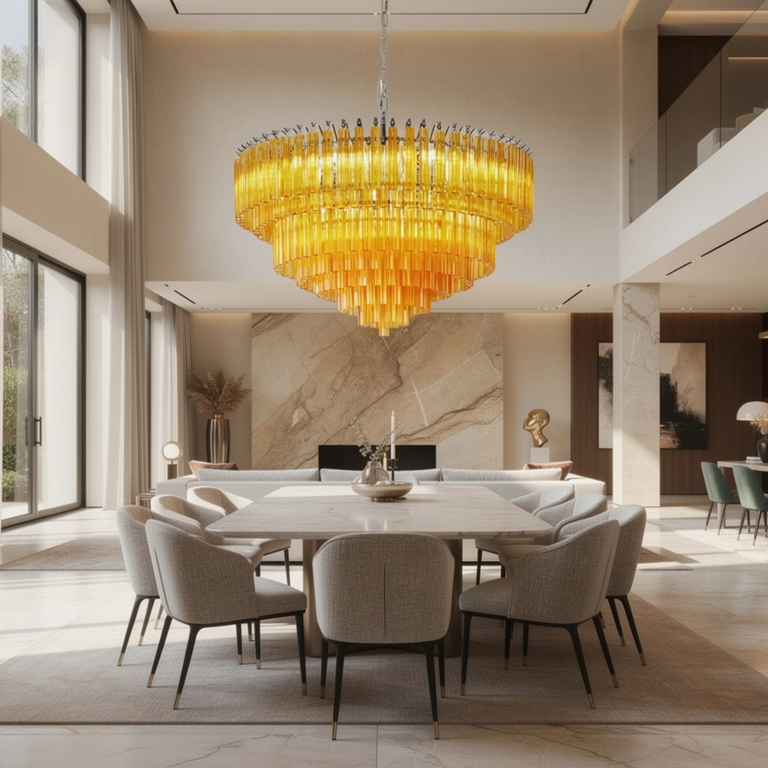 Amber Crystal Cascade Waterfall Chandelier
