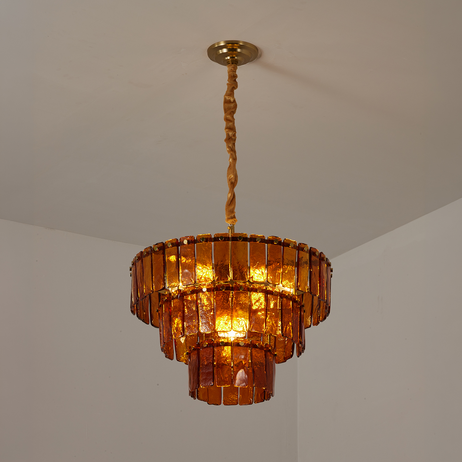 Amber-Murano-Glass-Cascade-Tiered-Chandelier