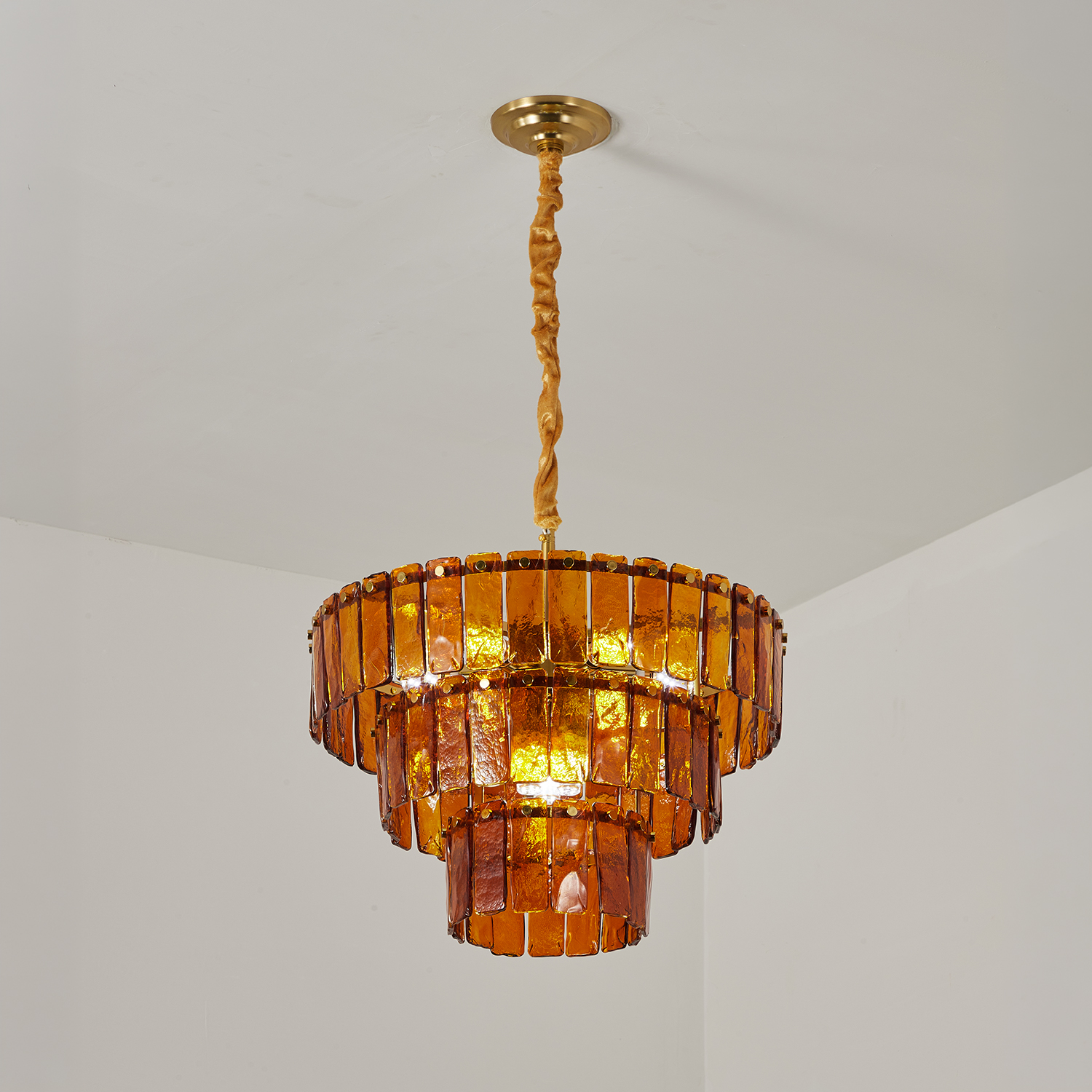 Amber-Murano-Glass-Cascade-Tiered-Chandelier