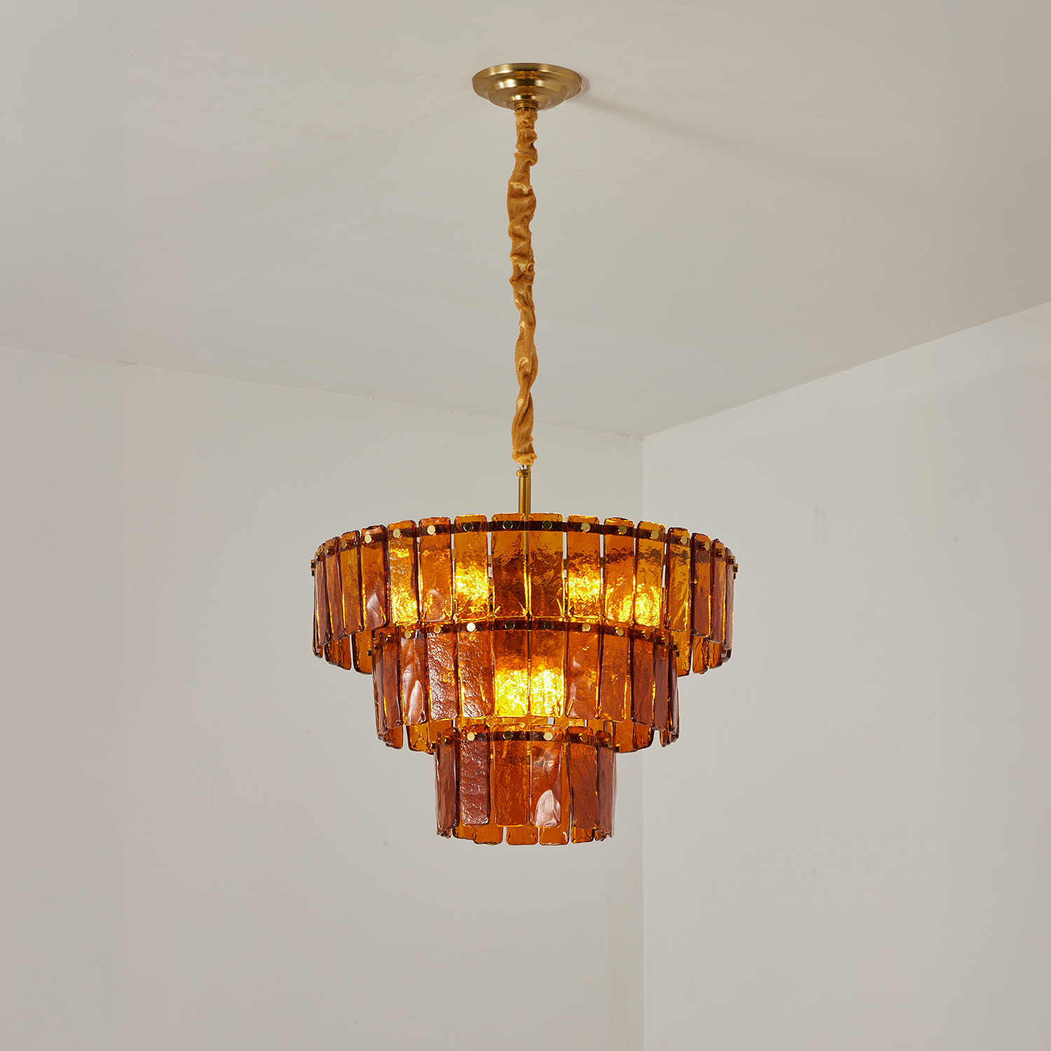 Amber-Murano-Glass-Cascade-Tiered-Chandelier