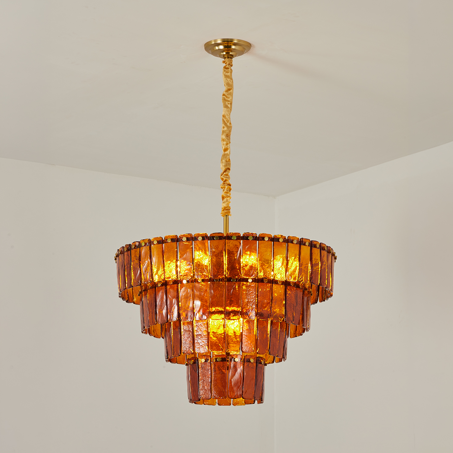 Amber-Murano-Glass-Cascade-Tiered-Chandelier