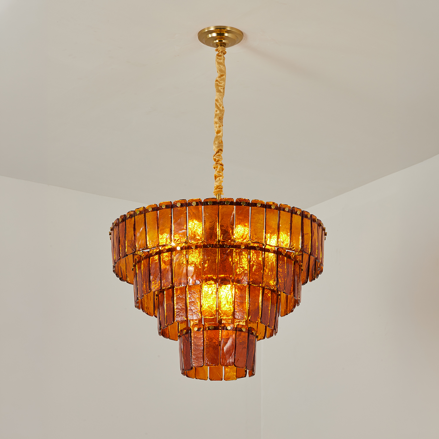 Amber-Murano-Glass-Cascade-Tiered-Chandelier