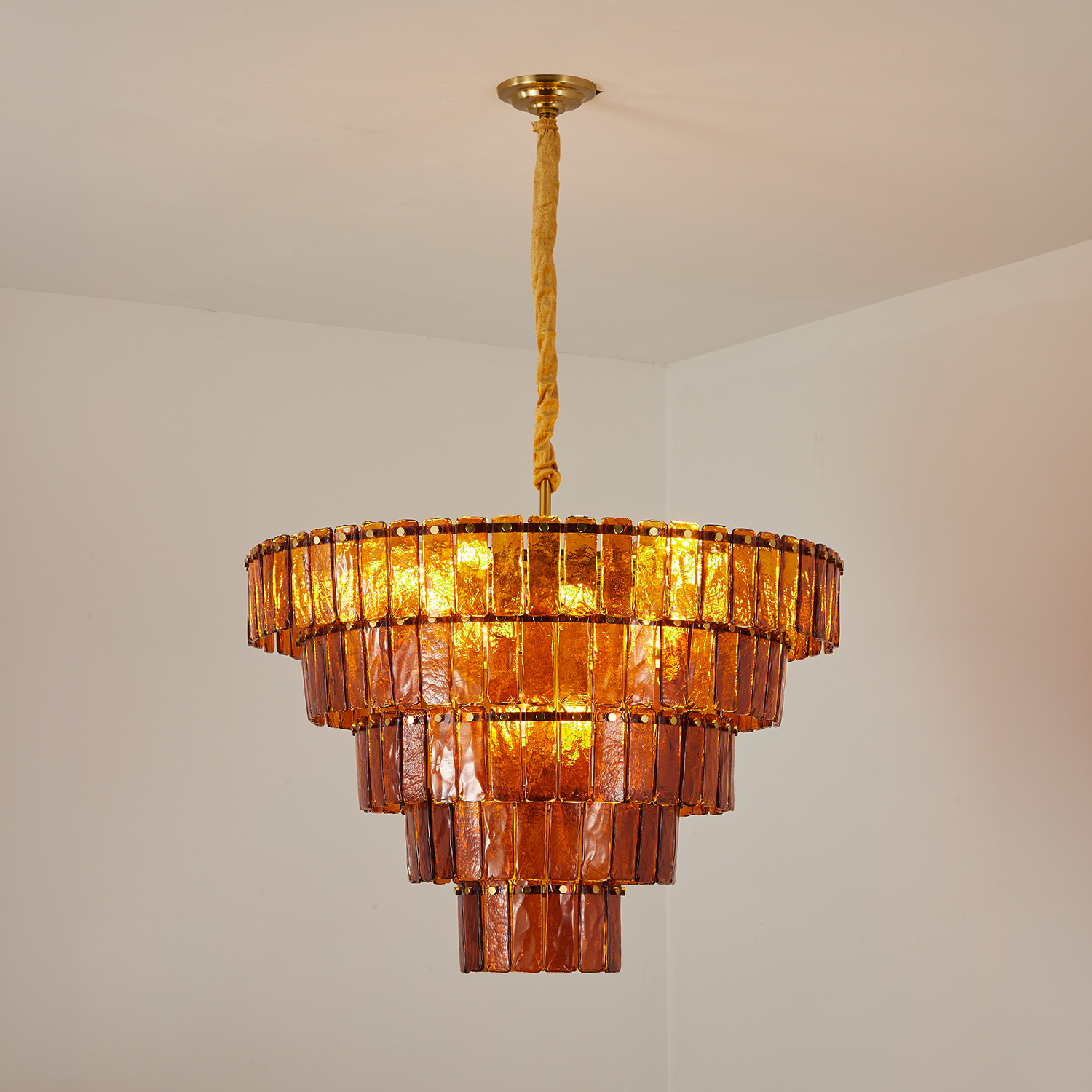 Amber-Murano-Glass-Cascade-Tiered-Chandelier