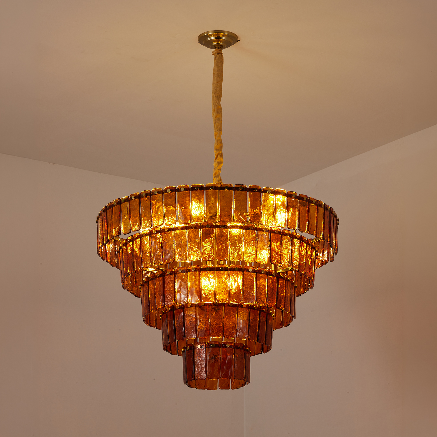 Amber-Murano-Glass-Cascade-Tiered-Chandelier