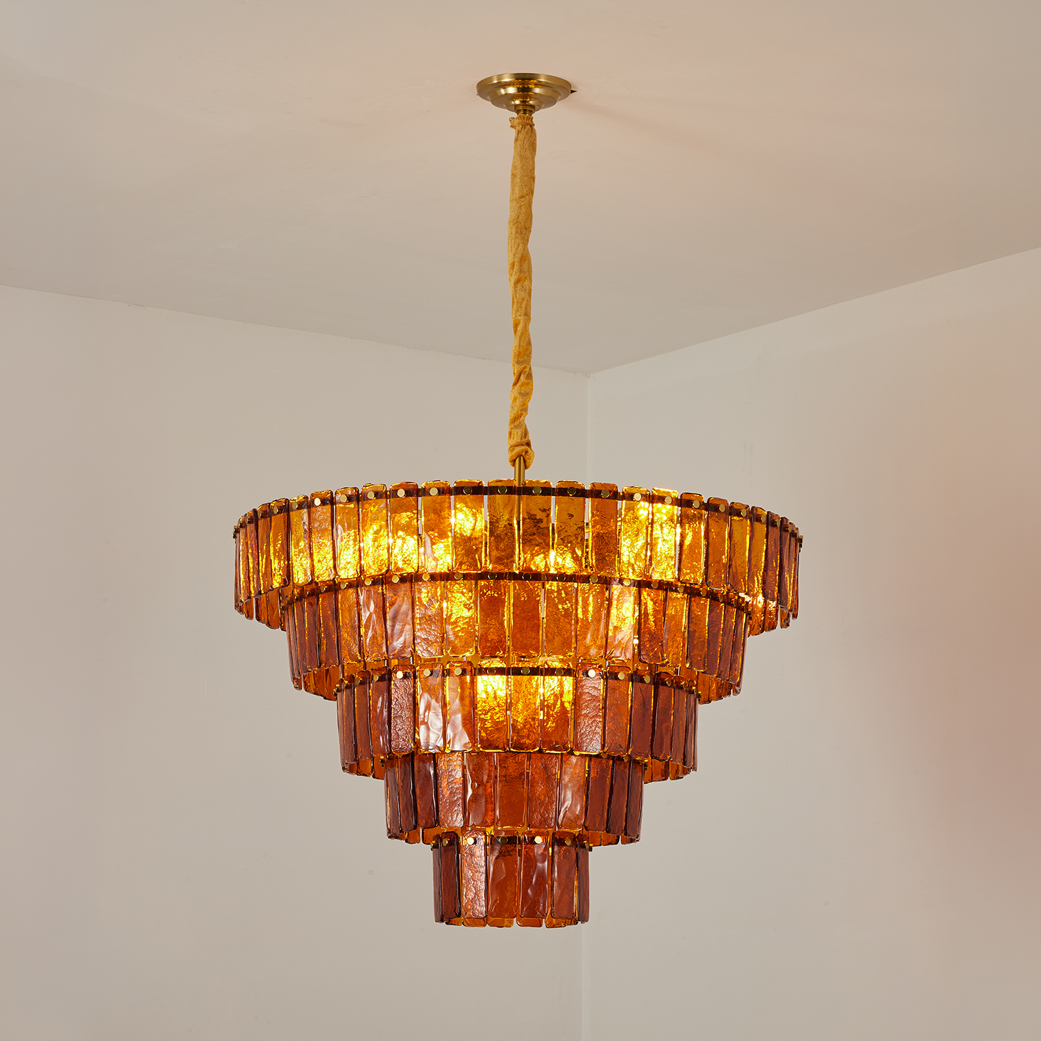 Amber-Murano-Glass-Cascade-Tiered-Chandelier